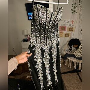 Jovani Black and Silver Embellished Dress
